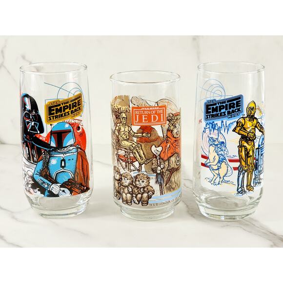 Star Wars Tall Glasses The Empire Strikes Back The Return Of The Jedi 1980 x3 - Picture 1 of 16